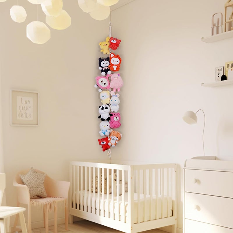 Poefditev 2 Pack Stuffed Animal Storage Chain Boho Room Decor, Hanging Stuffed Animal Holder with 20 Metal Clips, Macrame Plush Toy Corner Organizer for Kids Baby Nursery Bedroom Playroom Wall Decor - Image 4